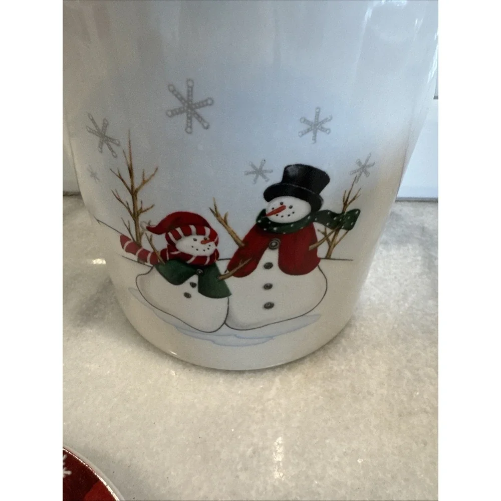 VTG Royal Seasons Holiday Snowmen Stoneware Canister Cookie Jar Snack Set GW0021